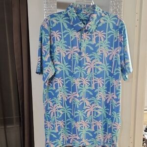 Chubbies Soft Performance Stretch Men’s Blue Tropical Palm Polo Golf Shirt